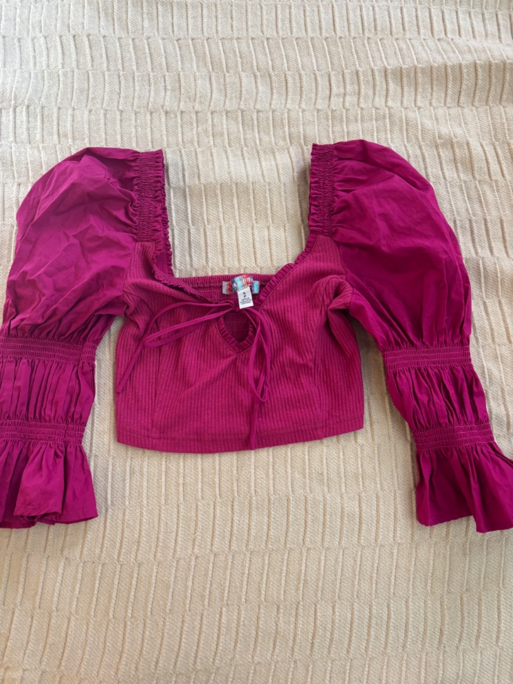 Urban Outfitters Pink Puff Sleeve Crop Top